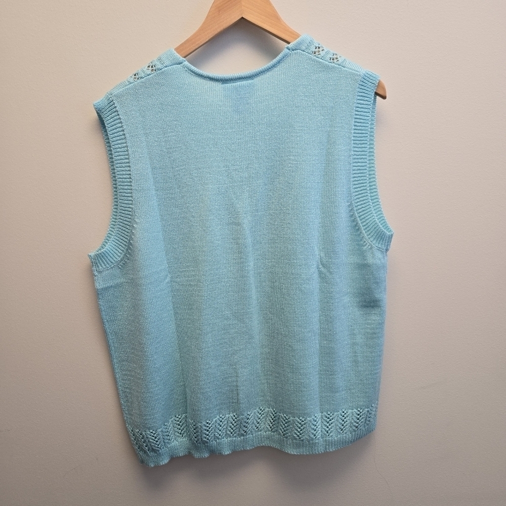 PXL Vintage Knit Blue Green Button Cardigan Sweater Vest Petite - Picture 5 of 5